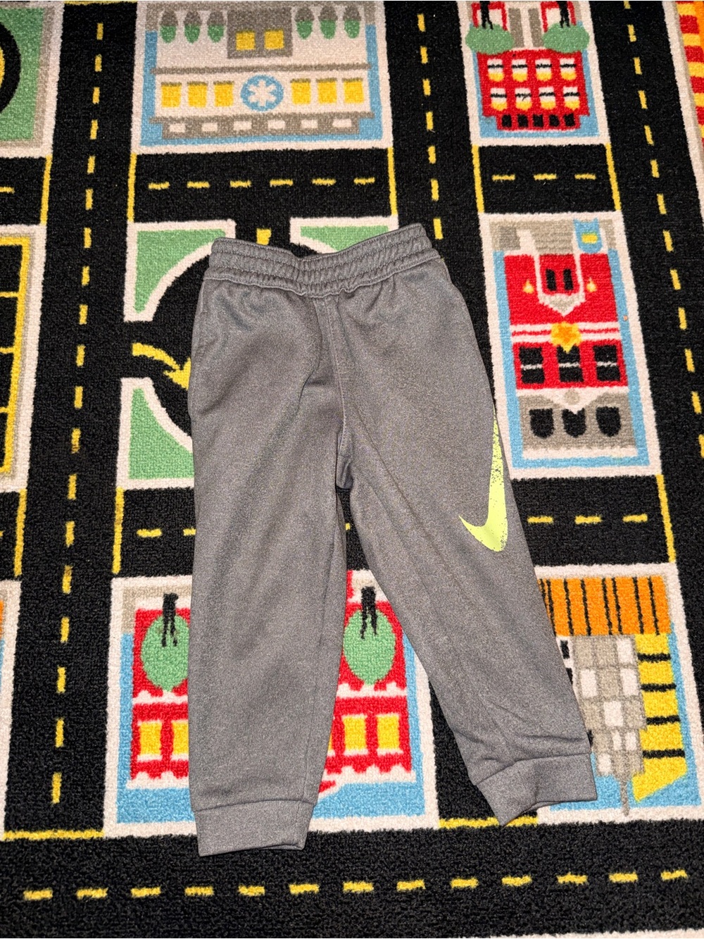 Nike Kids Gray Sweat Joggers with Neon Yellow Swoosh